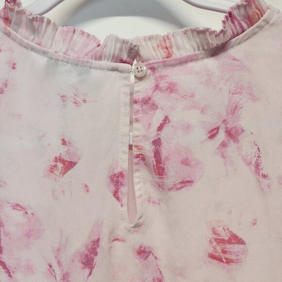 Nine West Pleated Ruffle Sleeve Blouse Size L Pink Chiffon Wearable Art Career - Picture 9 of 15